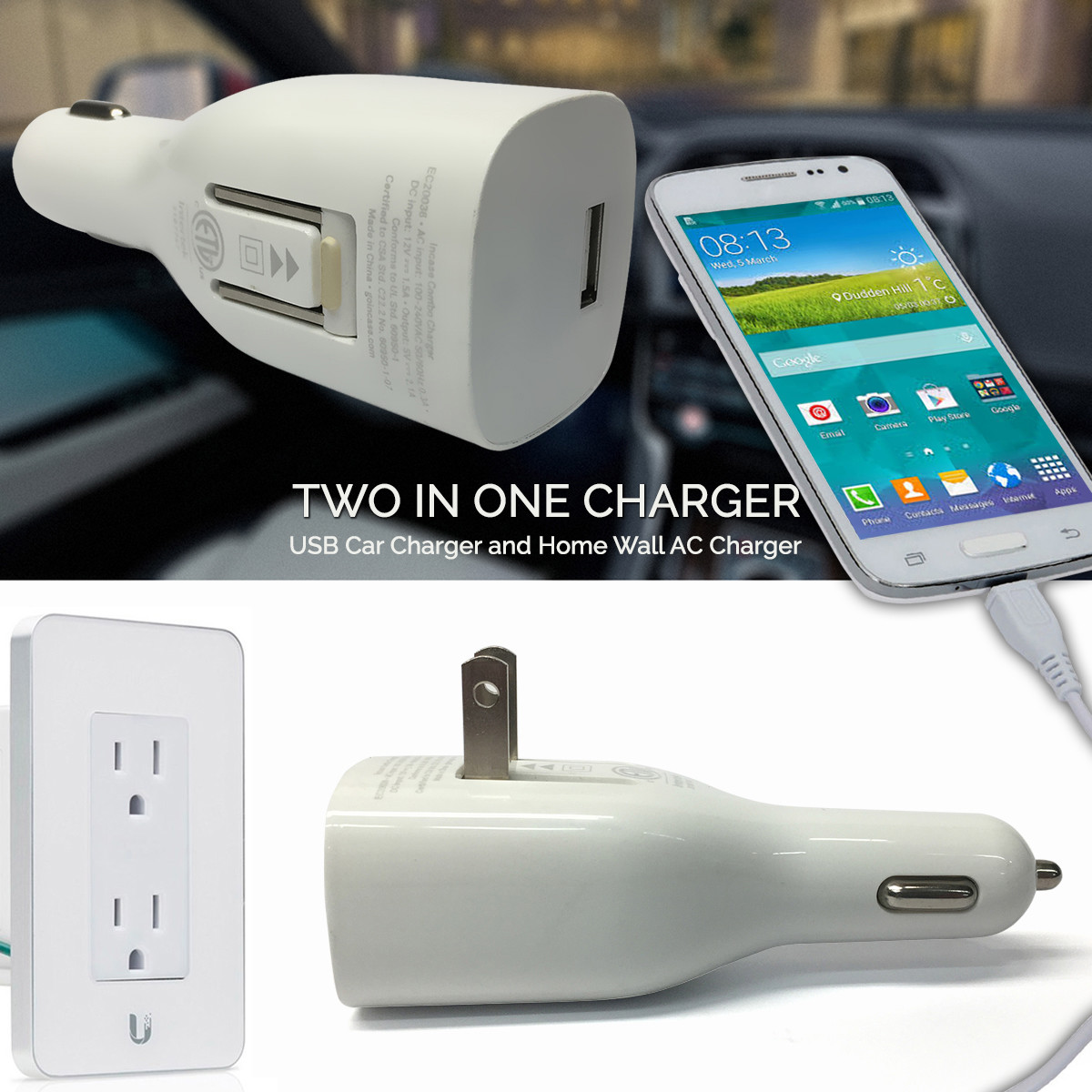 Wall Car AC Power Adapter Fast Charger 5V 2.1A for Samsung Galaxy S7 S8 S9 Edge