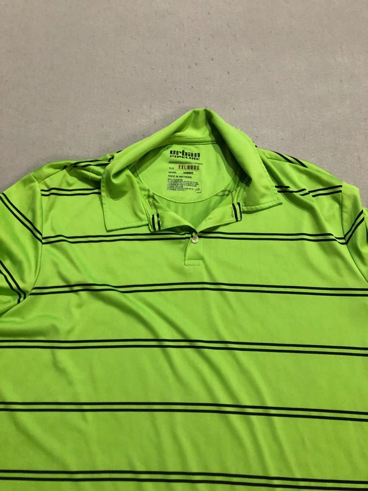 Urban Pipeline Polo Shirt Men's 2XL Bright Neon Green Stripe Short Sleeve - Image 2 of 4