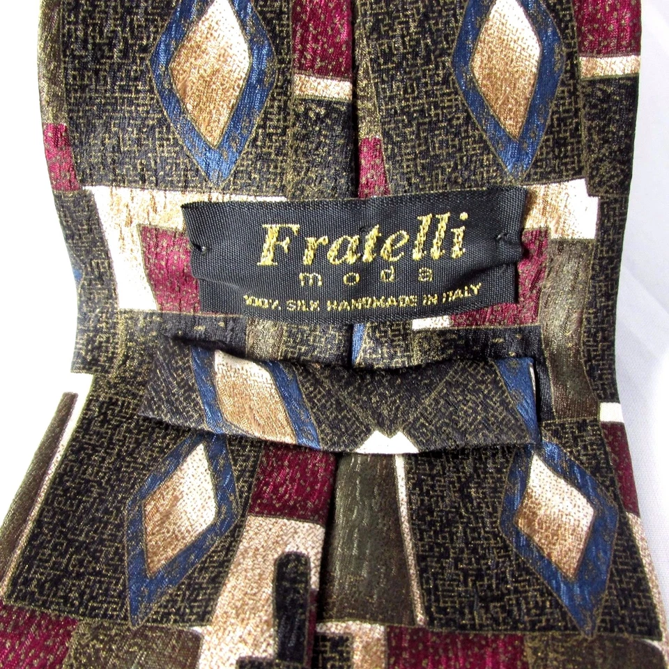 Fratelli Moda 经典男式丝绸领带绿色金色栗色领带手工制作意大利 — 第 4/4 张图片