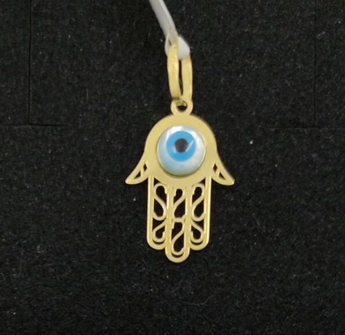 Pendentif Main De Fatima Hamsa En Or 9K 375 - Ornée, 14x11 Mm