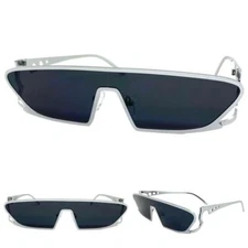 Futuristic Space Robot Modern Shield Party Rave DJ SUNGLASSES Sleek Silver Frame
