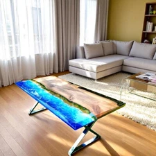 36"x24" Ocean Wave Epoxy Kitchen Counter Epoxy Risen River Dining Table Hotel De