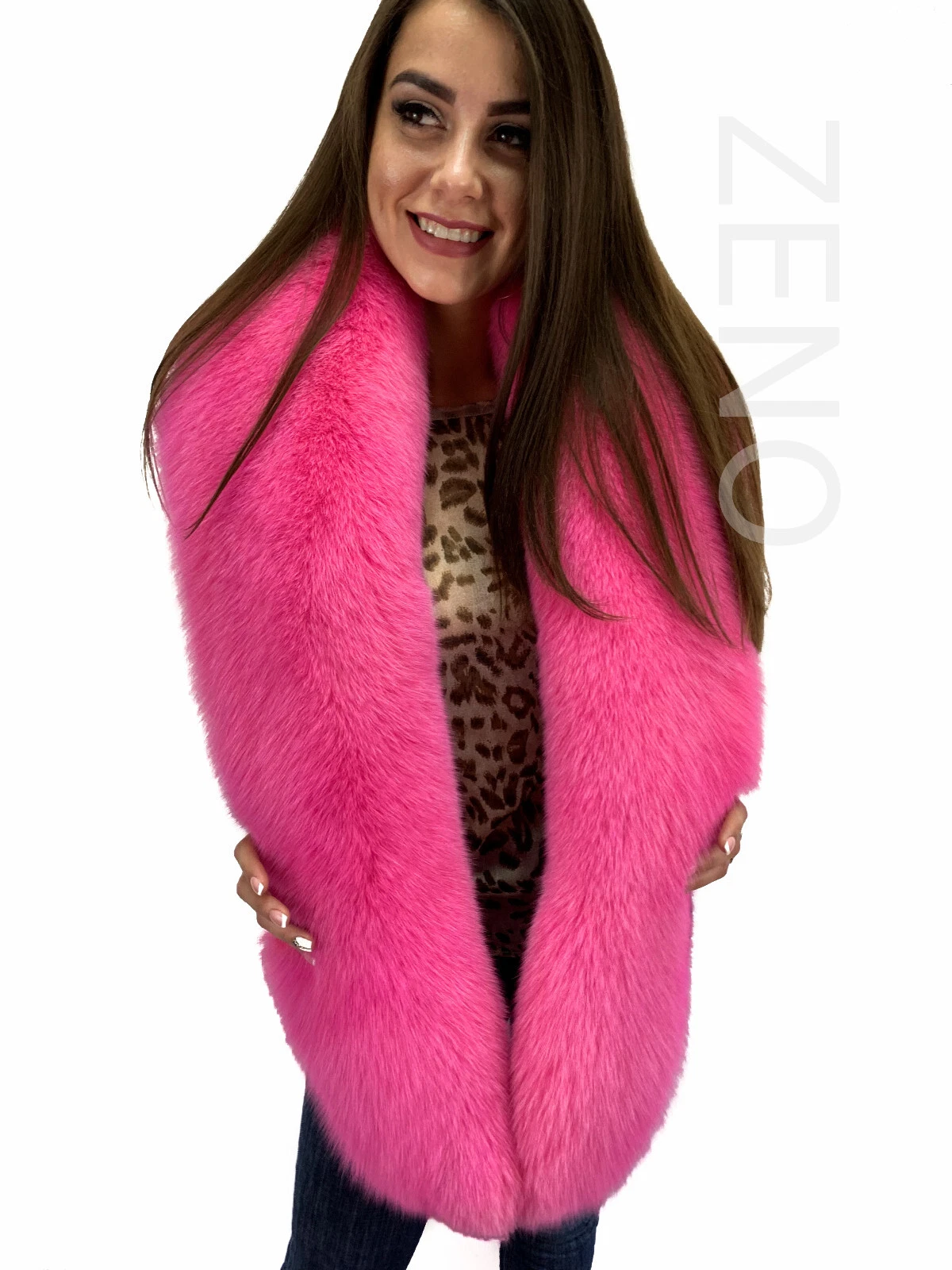 Arctic Fox Fur Stole 75' (190cm) Pink Color Saga Furs Scarf Collar Fur Shawl