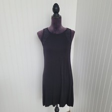 LILY BLEU BEACH Black Stretchy Fishnet Racer Tank Mini Dress Sleveless Sz S