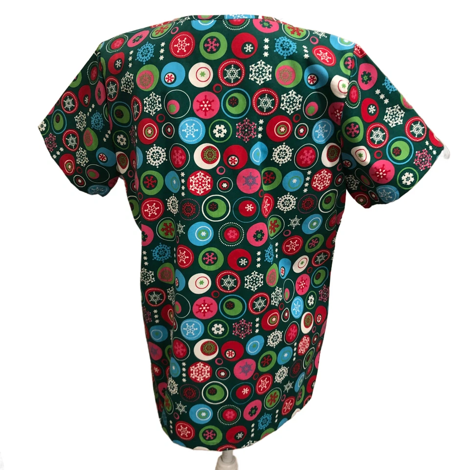 Simply Basic Scrubs Top Women's Size Medium Christmas Ornaments ScotchGard New - Image 3 of 4