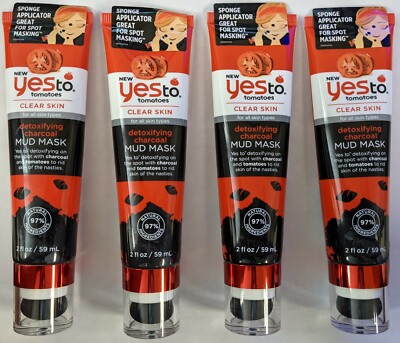 LOT OF 4 - YES TO TOMATOES CLEAR SKIN DETOXIFYING CHARCOAL MUD MASK 2.0fl oz EA