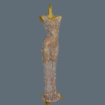 mesh sequin dress festival Raquel mirror party dress beige main image 1