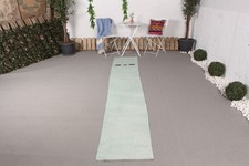 Turkish Vintage Kilim Runner Rug 1,7x10,3 ft, Green Check Rug Wool