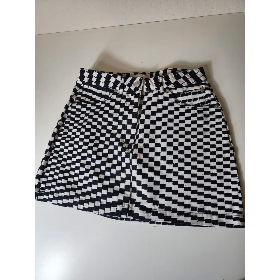 Minifalda OBEY Exie Patinador Punk Emo Algodón Cuadros Blanco y Negro Talla 27 Foto 3 de 4
