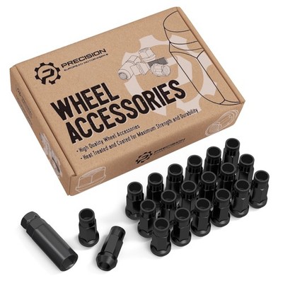 20pc 1/2''x20 Lug Nuts w/ Socket Black, Cone Seat, Extended Tuner Racing Open End