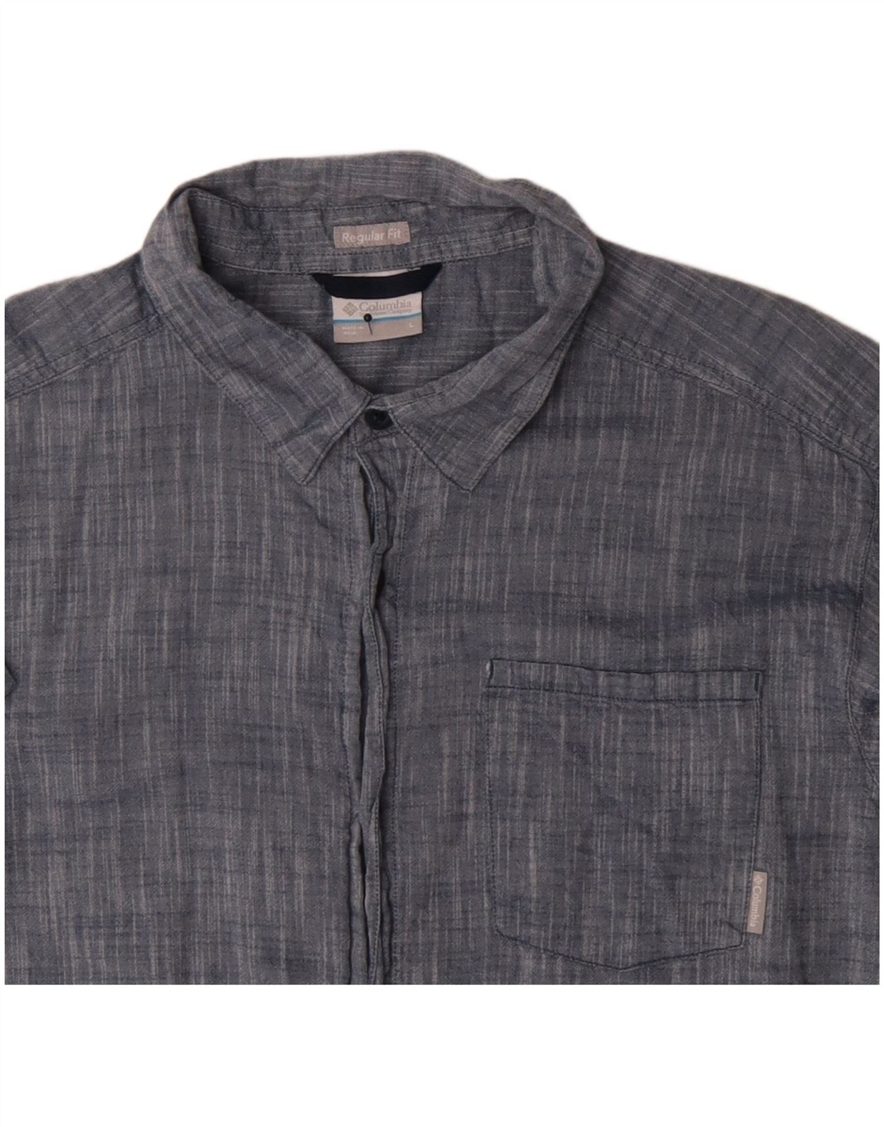 Columbia Mens Short Sleeve Regular Fit Shirt Large Blue Cotton CR04 thumbnail 3