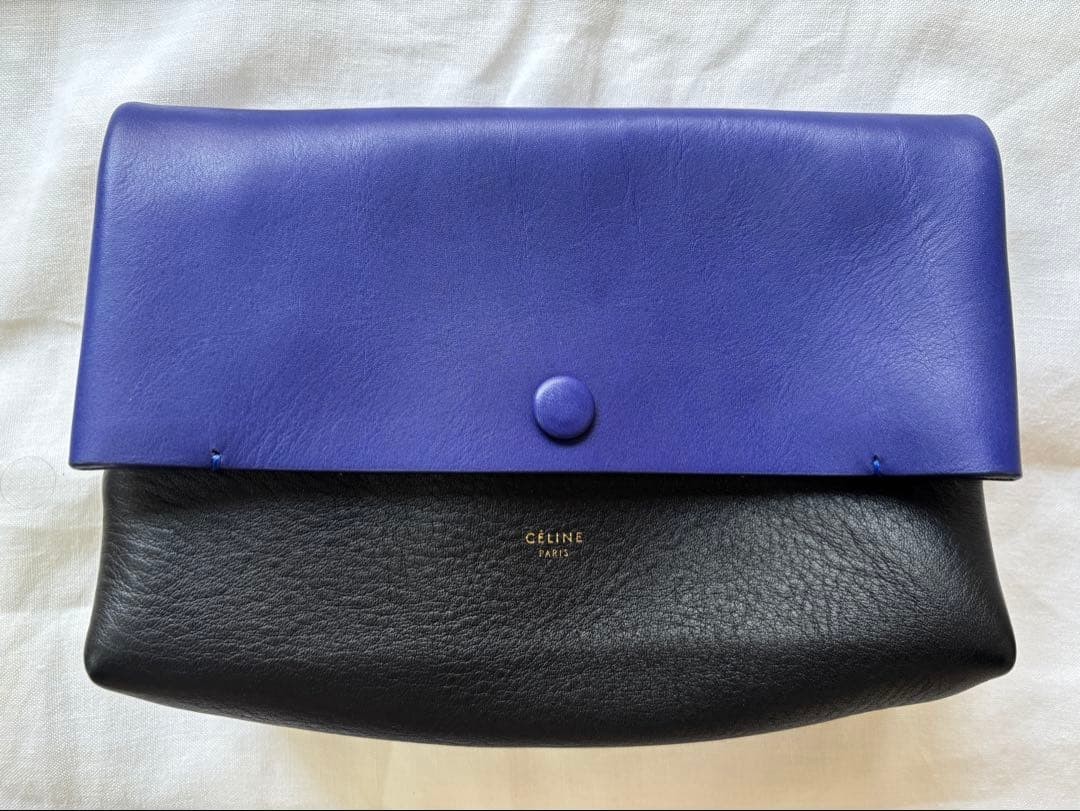 CELINE Hand Pouch Leather Black Blue Authentic | eBay