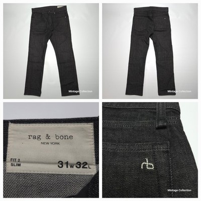 Rag & Bone MED21S1223CRAM Fit 2 Slim Amherst Black Denim Jeans Size 31 W x 32 L