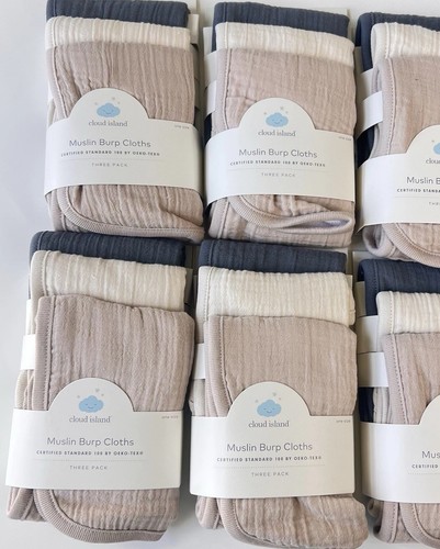 Lot 12 Pack Cloud Island Muslin Burp Cloths 19.5"x8.25" Large Neutral 4 Sets