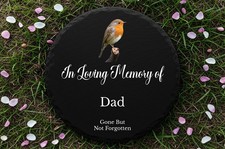 Round Slate Memorial Grave Marker Plaque Remembrance Robin Design (UV PRINTED)