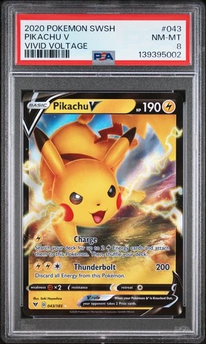 2020 POKEMON SWORD & SHIELD VIVID VOLTAGE #043 PIKACHU V PSA 8
