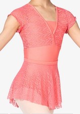 NWT Womens Short Sleeve Lace Overlay Tank Dance Leotard BT5515 Retails 50 A8