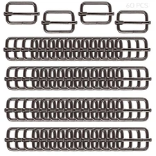 60 Pieces Metal Adjustable Slide Buckles Rectangle Triglide Slides for Straps