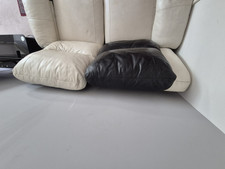 2 Seater Reclining Leather Sofa Black/Beige Pad Arms Living Room