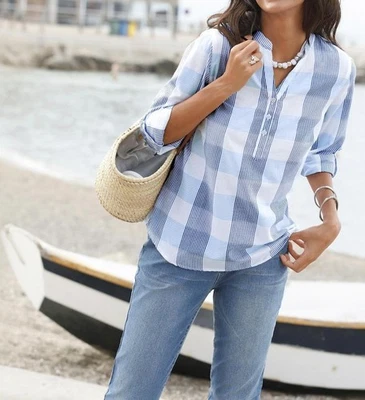 Collection L Damen Bluse Shirt Oberteil 3/4-Arm V-Ausschnitt Marine Gr. 50 Neu - Bild 1 von 3