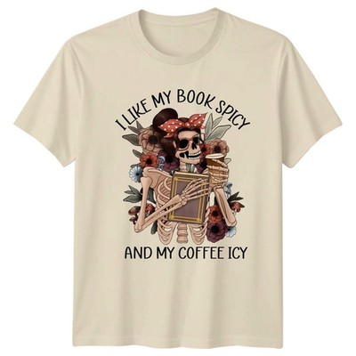 Spicy Book Icy Coffee Skeleton Reader Grafik T-Shirt