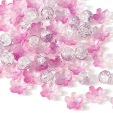 100 pcs Glass Cherry Blossom Petal Beads Fantasy Purple 10x10mm and 100 pcs C...