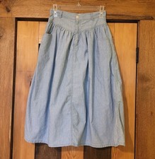 80's Weathered Blues Denim Chambray Summer Yoked Cotton Skirt - 26"W Vtg 9/10