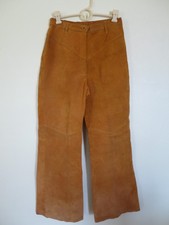 Vintage 70s Pioneer Wear Tan Suede Leather Cowboy High Waist Women's Pants 12