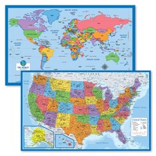 2 Pack - World Map for Kids  Blue Ocean USA 18" x 29", LAMINATED