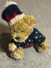 Vintage 1998 Hugfun Teddy Bear in Blue Knit Sweater and Hat