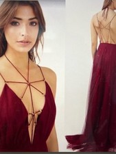 Topshop Red Wine Lace Up Backless Elegant Tuelle Evening Dress