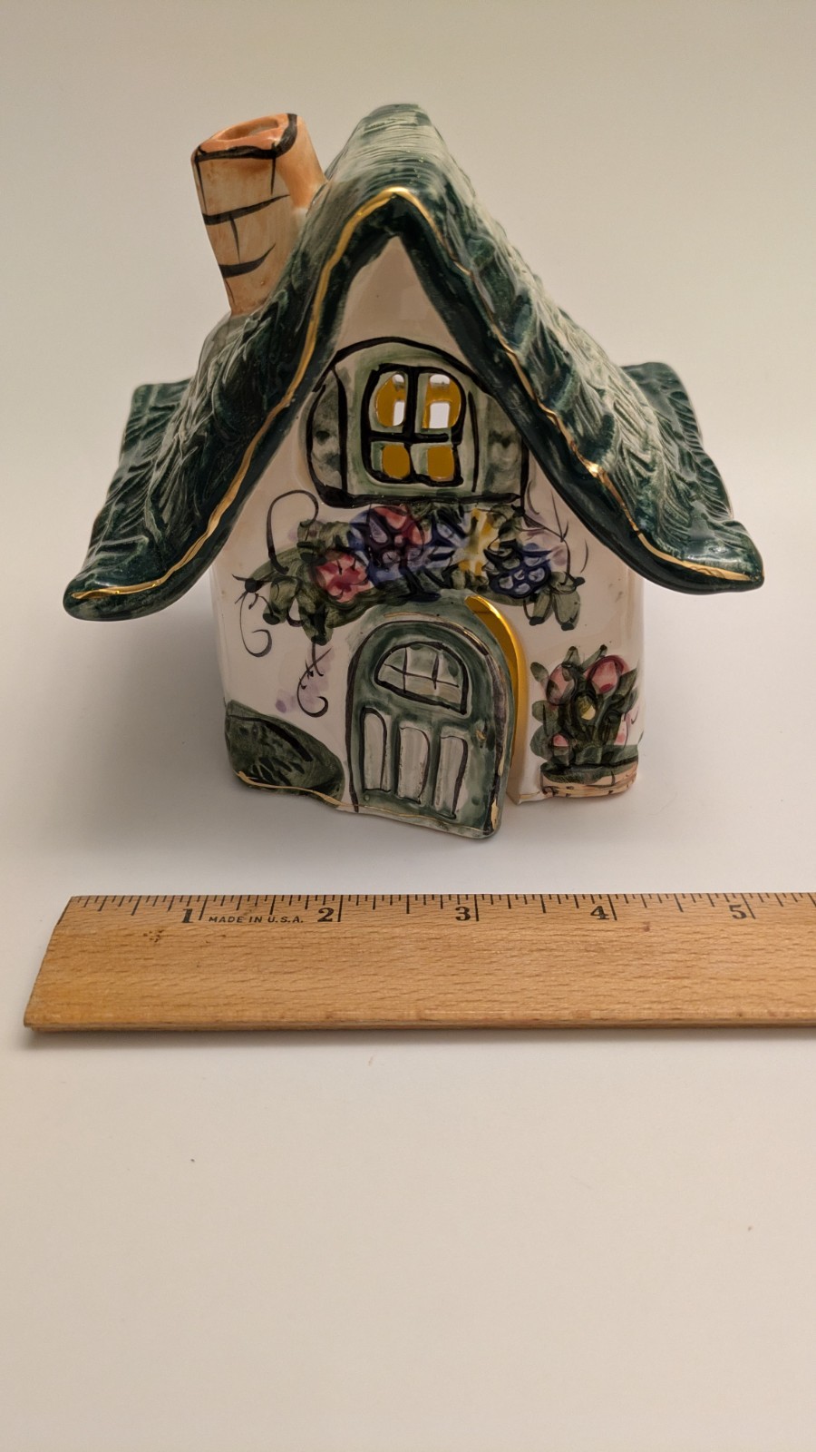 Blue Sky Clayworks Floral Cottage Tea Light Holder 2000 Signed Heather Goldminc