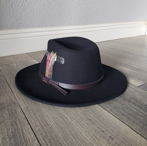 Scala Classico Crushable Outback 100% Wool Hat Handmade Black Feather XL Dorfman - Picture 8 of 13