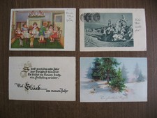 Postcard, 4 greeting cards, PC, franked, 1930s, New Year, birth, Christmas