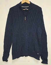 Chaps by Ralph Lauren Sweater Mens XL Cable Knit 1/4 Zip Blue Cotton Preppy