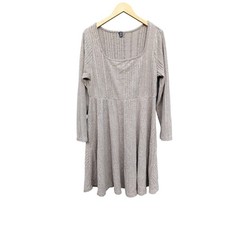 Cozy Knit Sweater Dress Long Sleeve Warm Preppy Fall Grey Gray Scoop Neck 2X