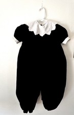 Vintage Girls Romper Bubble Black Velvet Lace Outfit SZ 24 Months-FREE SHIP