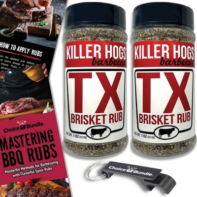 Killer Hogs TX Brisket Rub - Texas BBQ Seasoning 2 pk (22 oz) + Guide & Opener