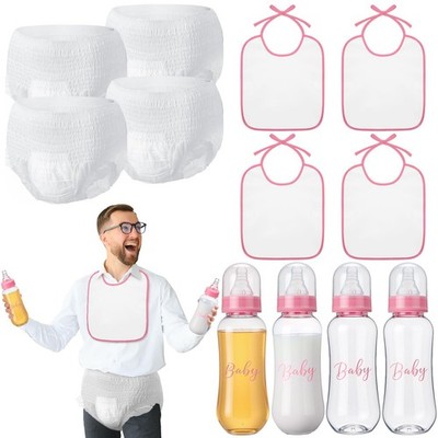 4 Sets Bottle Chug Baby Shower Games Juegos Para Plastic Baby Bottles Bibs Dispo