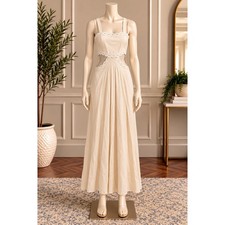 Mango Womens Midi Dress Scalloped Cutout Cream Solid Extra Small