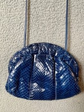 Vintage Snake Skin Handbag Blue Clutch Shoulder Bag Purse VTG