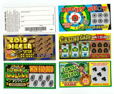 5 Phony Fake All Winning Scratch off Lottery Tickets -Joke- Prank- Gag