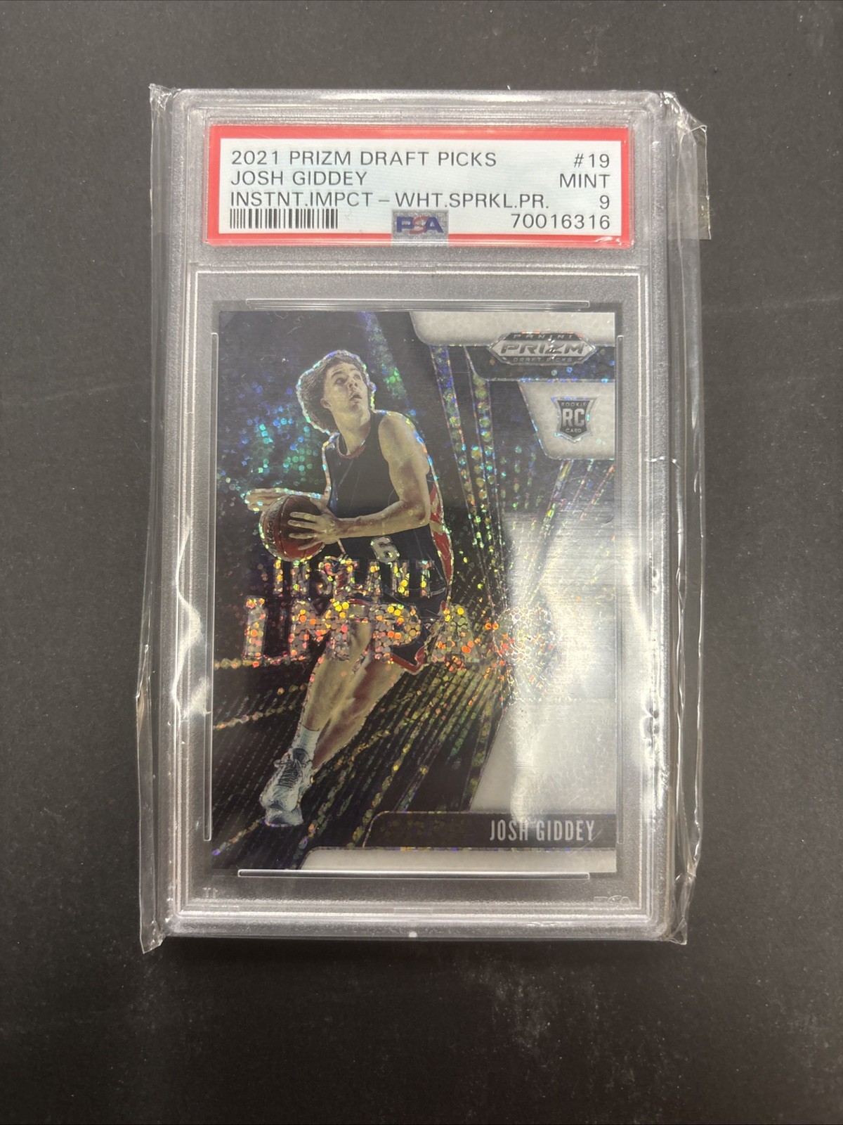 Panini 2021 Prizm Draft Josh Giddey white sparkle Prizm PSA 9 sp view 1