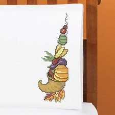 Herrschners  Bountiful Thanks Pillowcase Pair Stamped Cross-Stitch