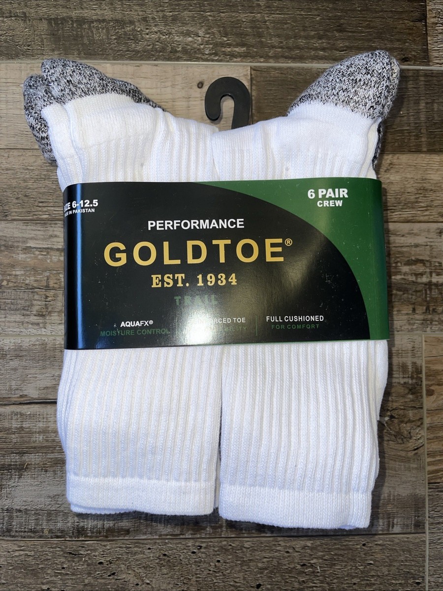 Goldtoe Socks Performance Trail Crew Mens 6 PACK - Size 6-12.5 White