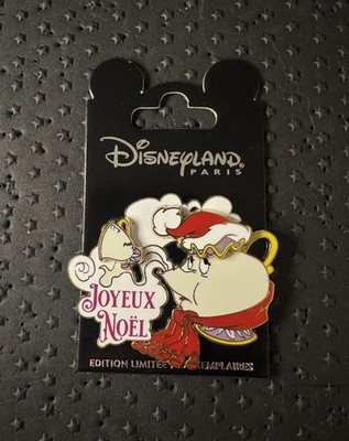 Disney Sliding Pin DLP 2022 Mrs Potts Chip LE700 Beauty Beast Joyeux Noel Xmas