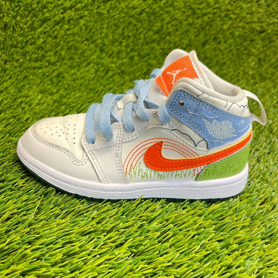 Nike Air Jordan 1 Mid SE Niños Talla 11C Blanco Azul Verde Zapatos Atléticos Tenis Foto 4 de 4