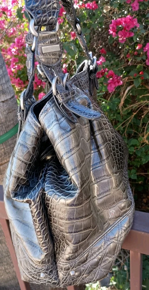 Jessica Simpson Bolso de Mano Pacha Grande Cartera Bolso de Hombro Marrón Patente de Cocodrilo  Foto 4 de 4