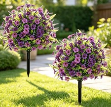 2 Pack 24" Artificial Lavender Topiary Ball Trees, UV Resistant Faux Outdoor ...