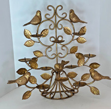 Vintage MCM Bird And Leaves 10 Candle Holders  Original filtered gold patina 